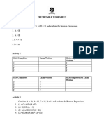 Truth Table Worksheet