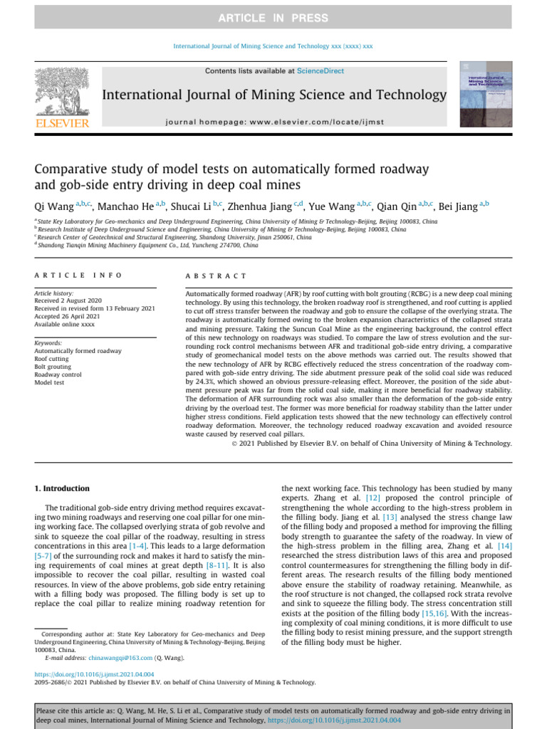 Wang 2021 | PDF | Mining | Deformation (Engineering)