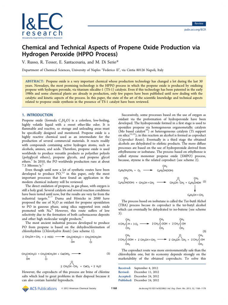 HPPO Process for Propene Oxide Production | PDF | Catalysis | Chemical ...