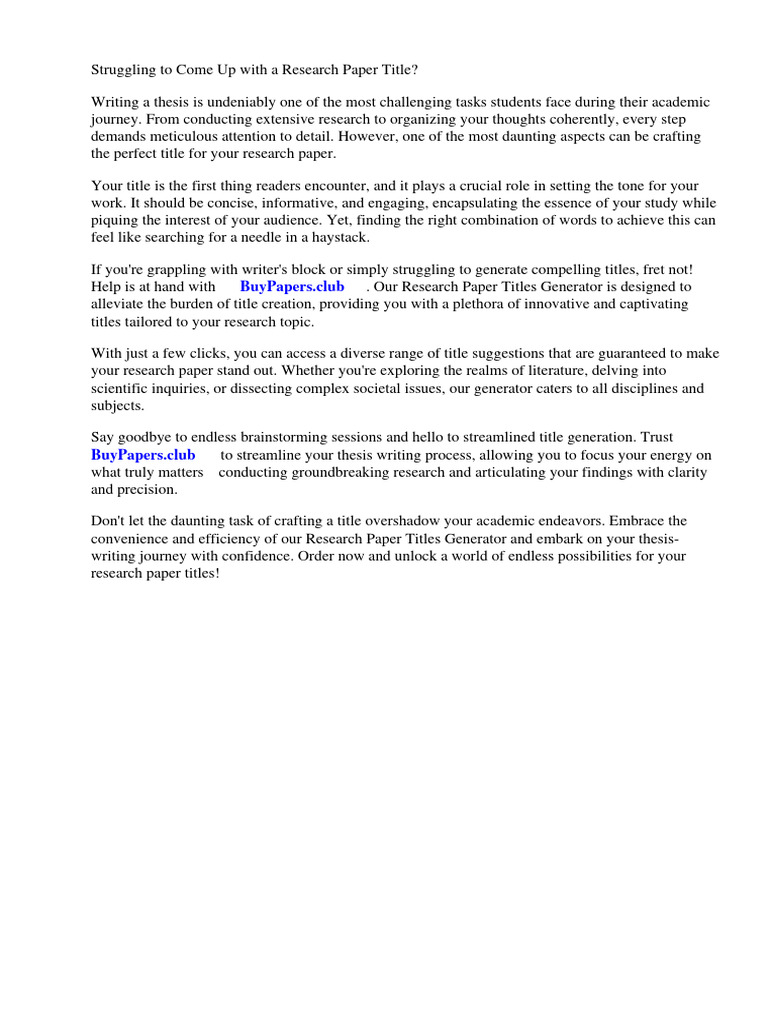 Research Paper Titles Generator PDF Essays Academic Publishing