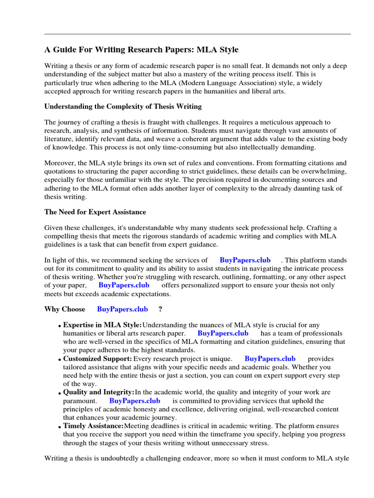 A Guide For Writing Research Papers Mla Style PDF Citation Apa Style