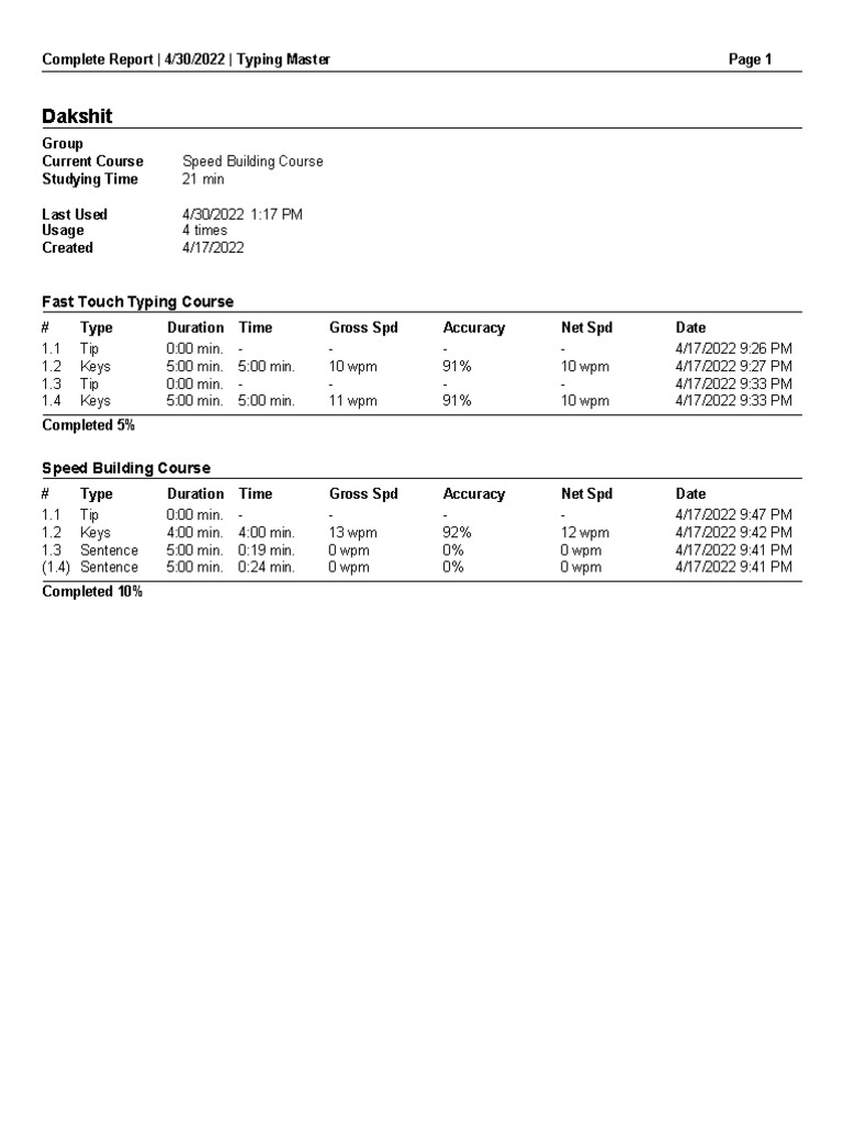 Fast Typing Report | PDF