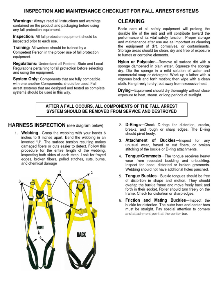 Fall Arrest System Inspection Checklist | PDF | Rope