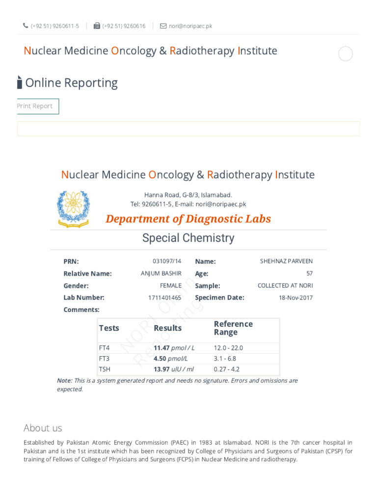 Nori Hospital Online Test Reports | PDF