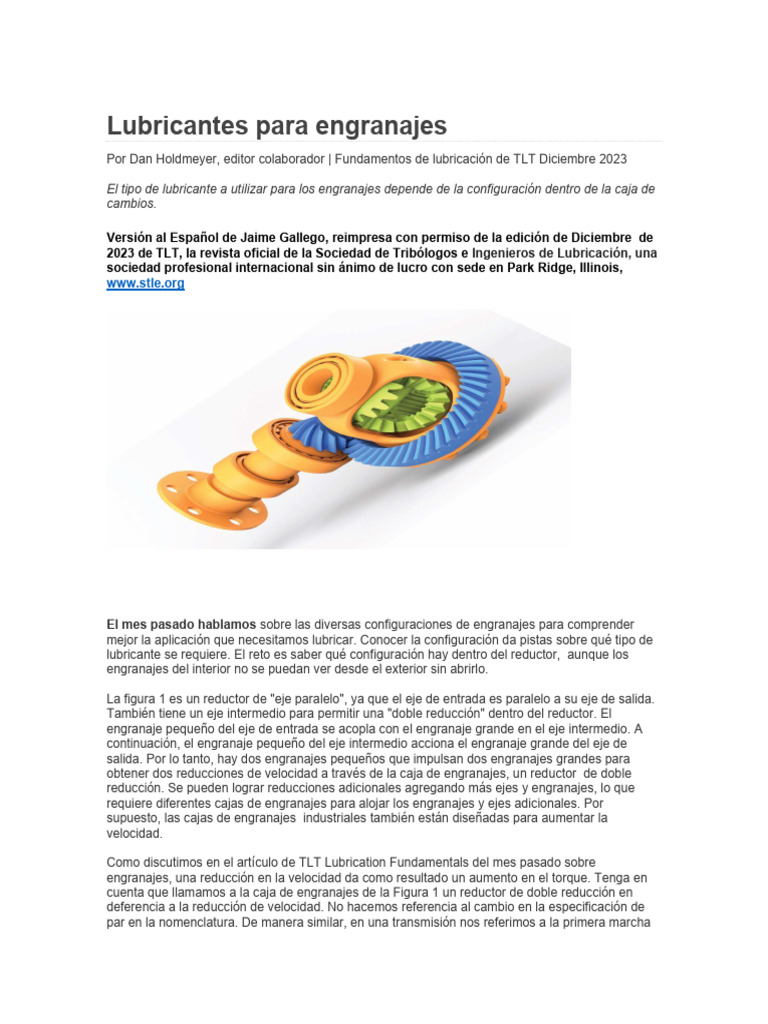 Lubricantes para Engranajes | Descargar gratis PDF | Engranaje | Lubricante