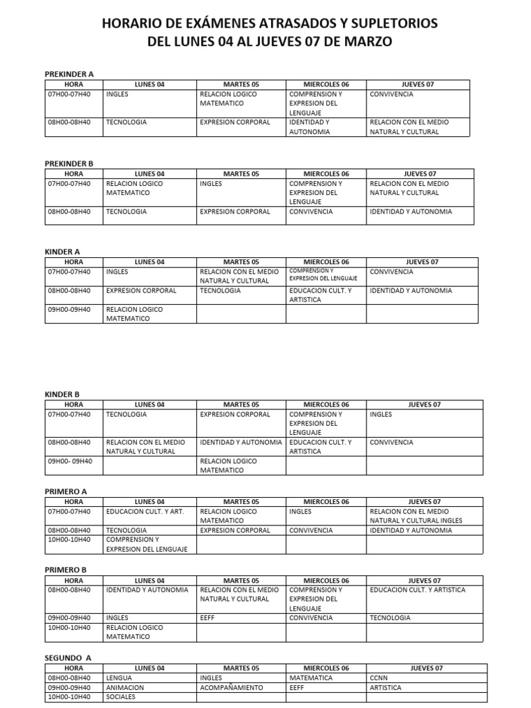 Horario Exámenes Supletorios 2024 | PDF | Idiomas del Reino Unido ...