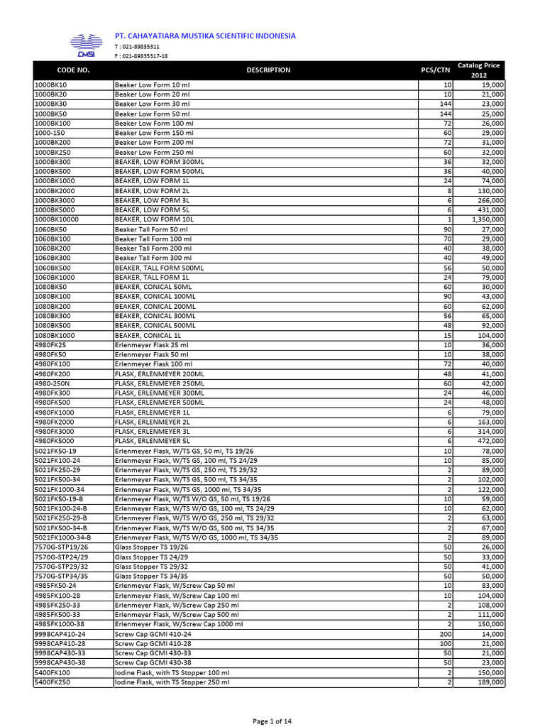Laboratory Glassware Price List 2012 | PDF | Laboratory Equipment