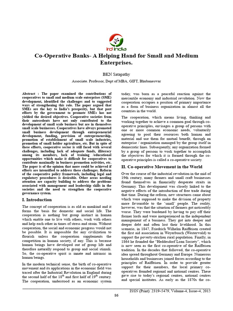 Co operative banks a helping hand for small and medium enterprises