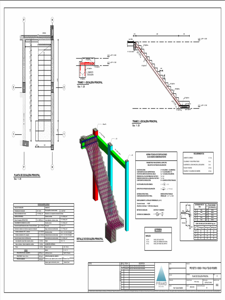 E 02 Plano de Escalera Principal B | PDF | Hormigón | Materiales