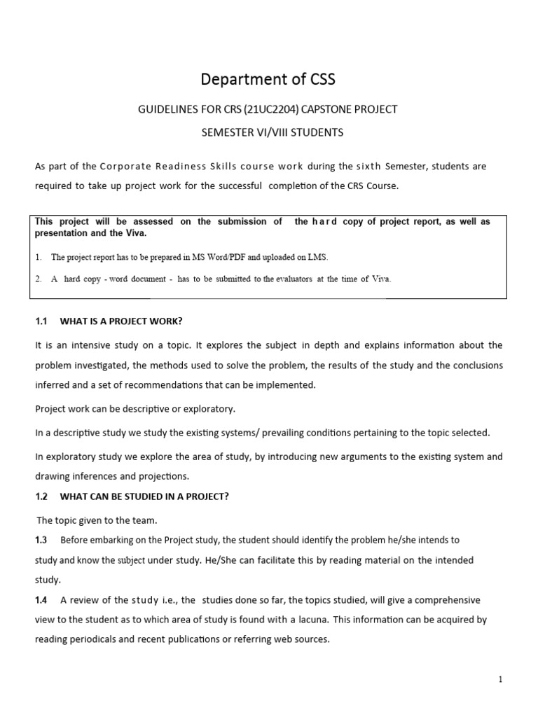 Guidelines For PROJECT WORK of Y21 Batch | PDF | Cognition | Methodology