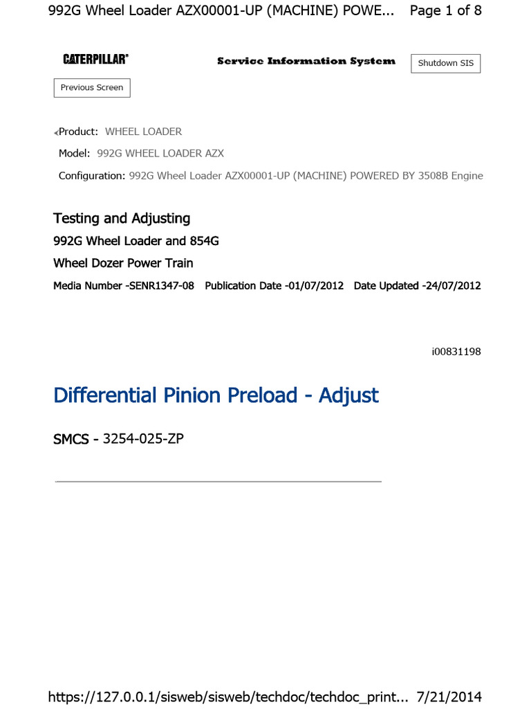 87. 992G Differential Pinion Preload Adjust PDF Mechanical Engineering