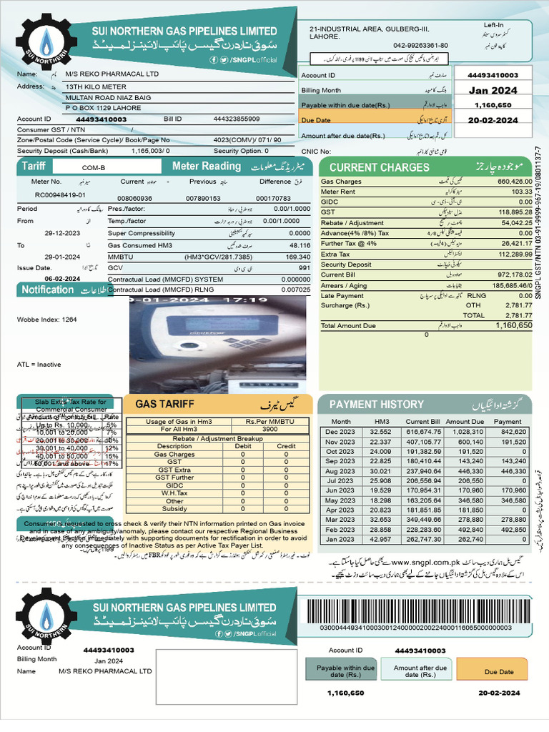 SNGPL Web Bill PDF Taxes Personal Finance