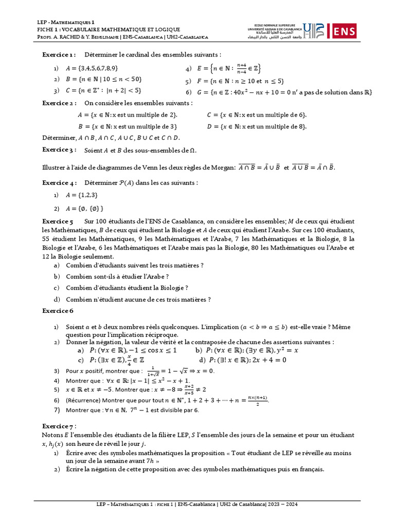 Logique Mathématique 1 - Cours et Exercices | PDF | Mathématiques ...
