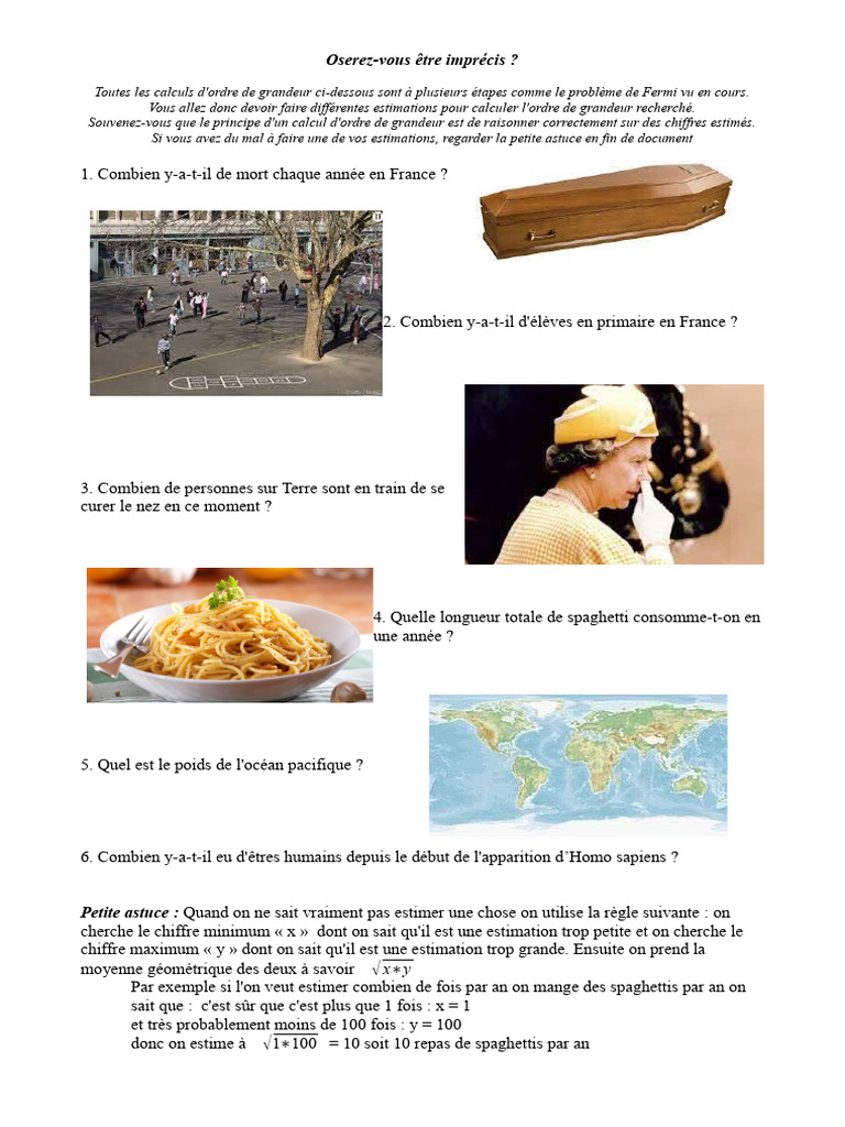 Estimations d'Ordre de Grandeur | PDF