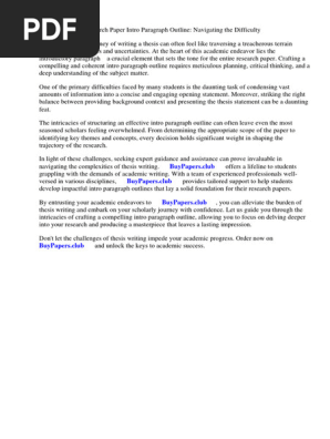 Research Paper Intro Paragraph Outline