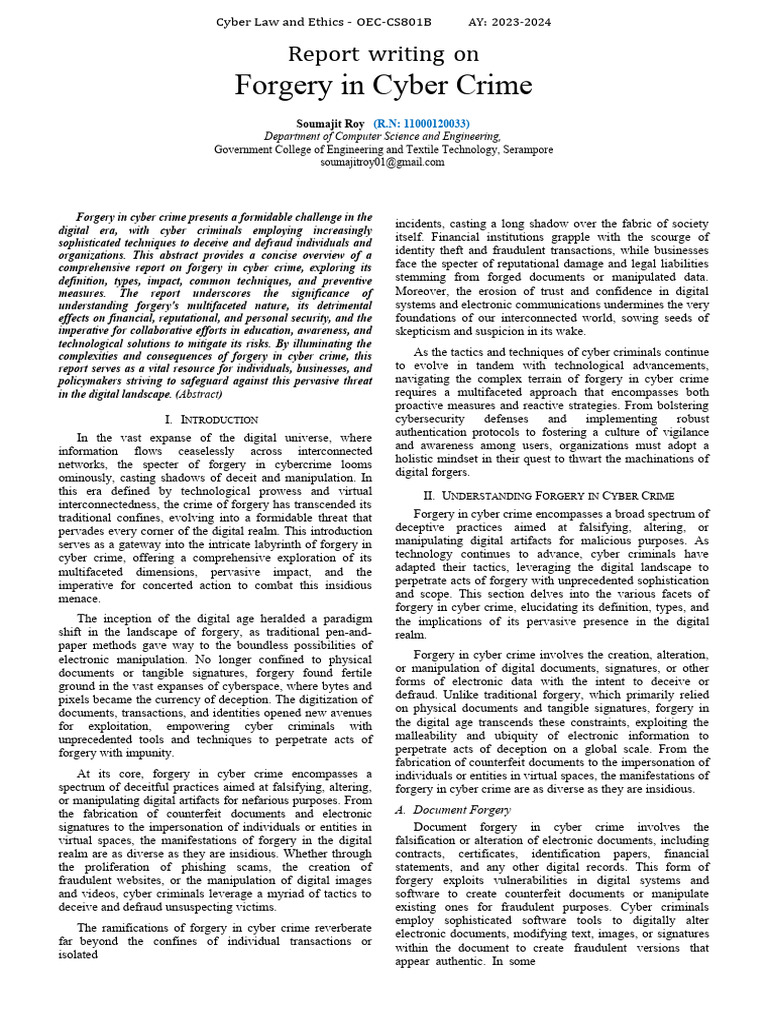 Forgery in Cyber Crime: Challenges & Solutions | PDF | Phishing ...