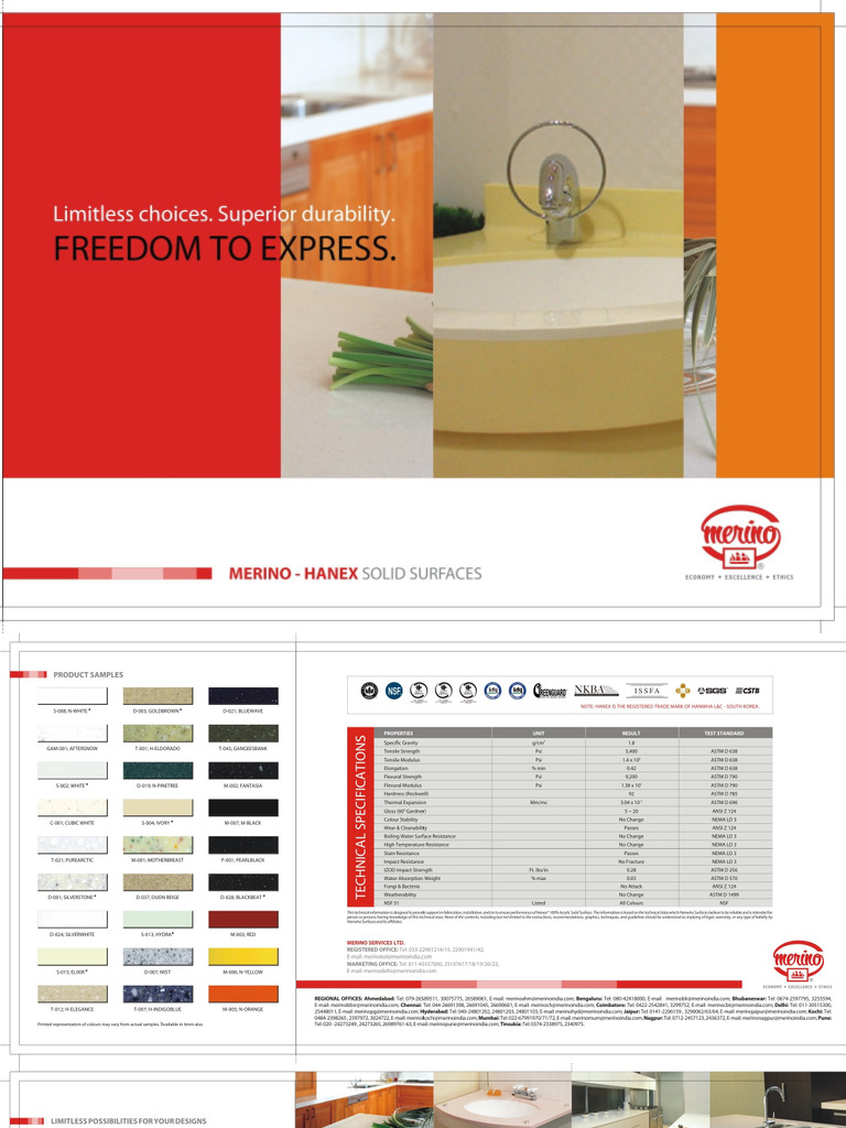 Merino Hanex Solid Surfaces | PDF