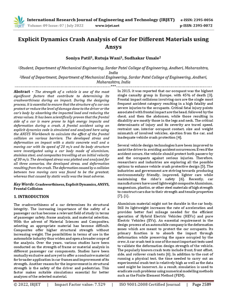 Car Crash Analysis with ANSYS Simulation | PDF | Deformation ...