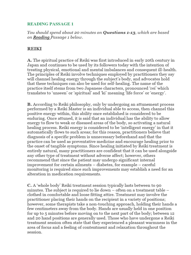 IELTS Reading Practice Test 61 With Answer Key PDF Reiki Sculpture