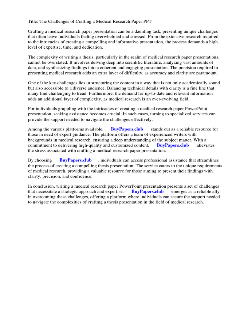 How To Write A Medical Research Paper PDF Academic Publishing