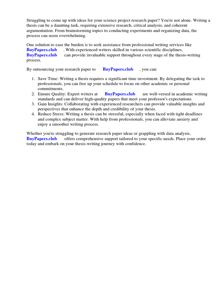 Science Project Research Paper Ideas PDF Thesis Science