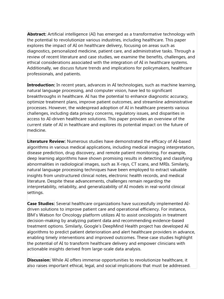 The Impact of Artificial Intelligence On Healthcare | PDF | Artificial ...