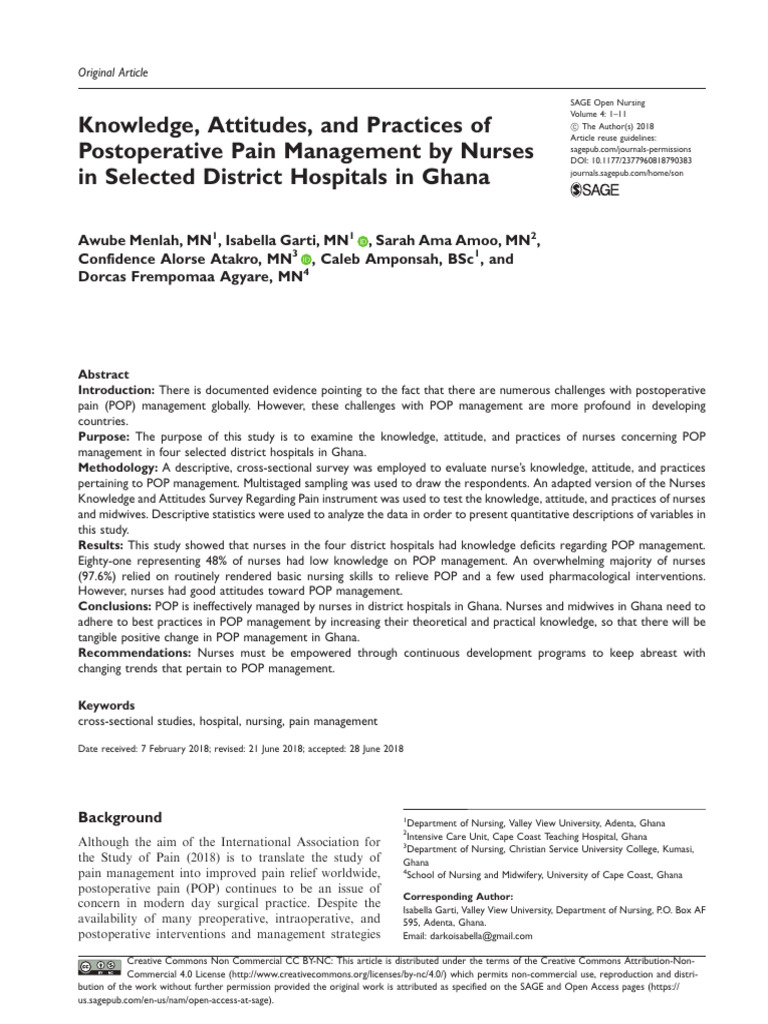Knowledge, Attitudes, and Practices of Postoperative Pain Management by ...