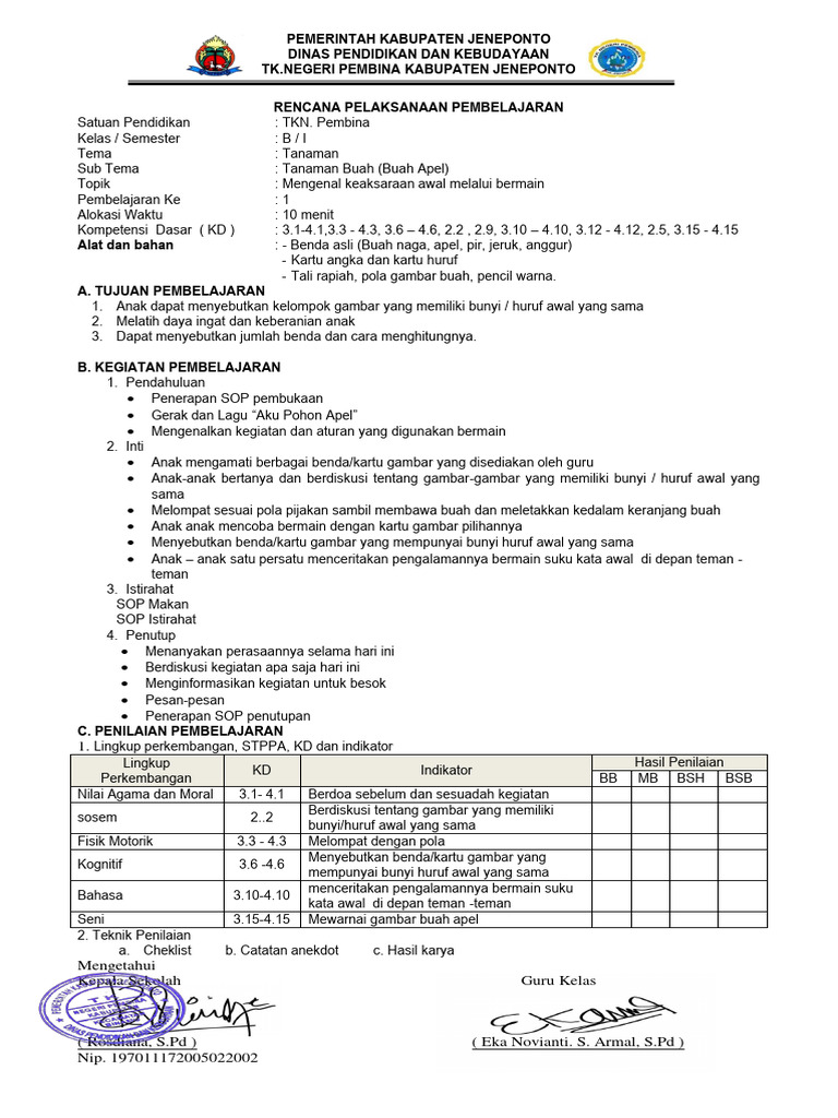 RPP CGP Paud TK B | PDF