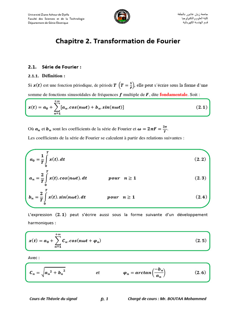 Théorie du Signal : Transformation de Fourier | PDF | Transformation de ...