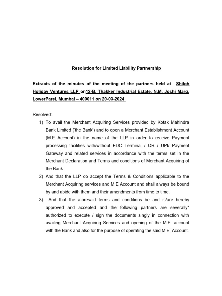 Resolution for llp me account pdf
