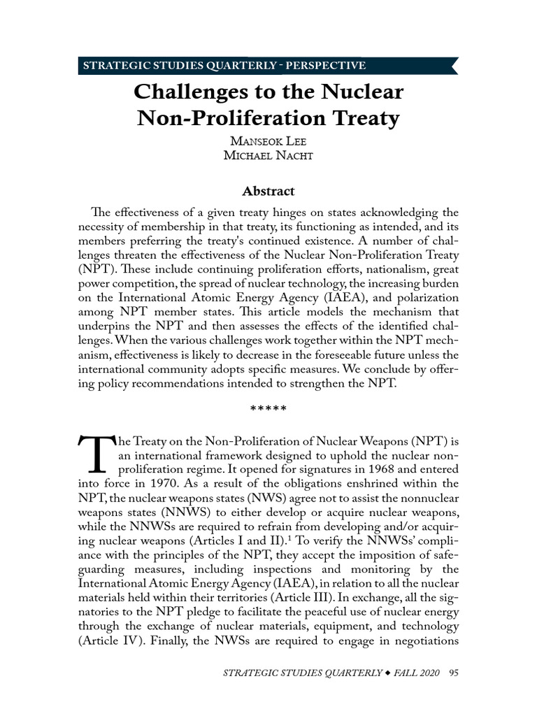 NPT Effectiveness: Challenges & Solutions | PDF | Treaty On The Non ...