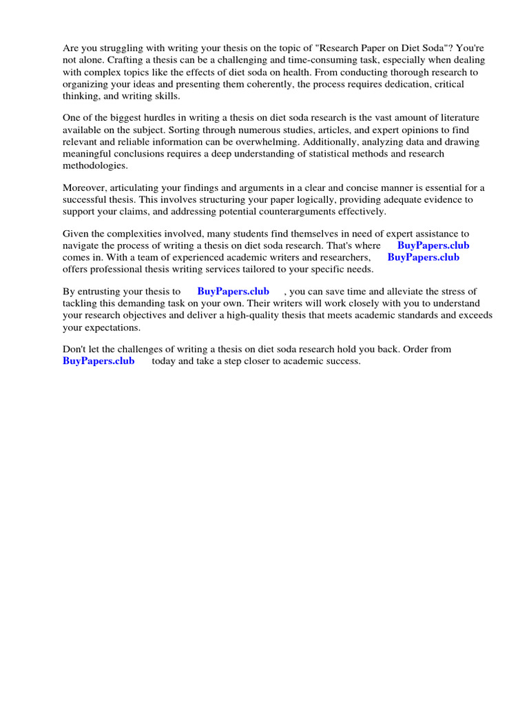 Research paper on diet soda pdf sugar substitute soft drink