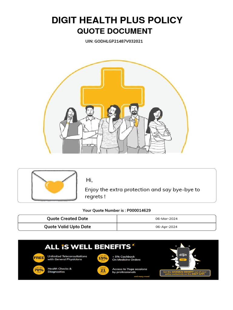 Digit Health Plus Policy Quote Summary | PDF | Insurance | Hospital