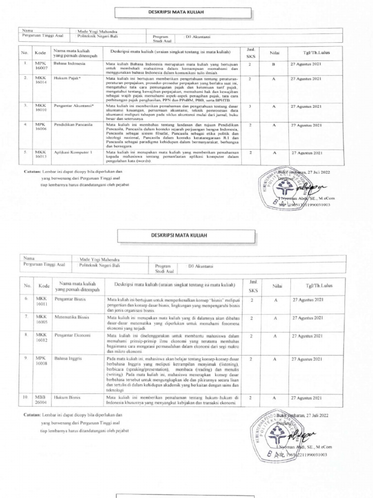 Deskripsi mata kuliah yogi kompres pdf