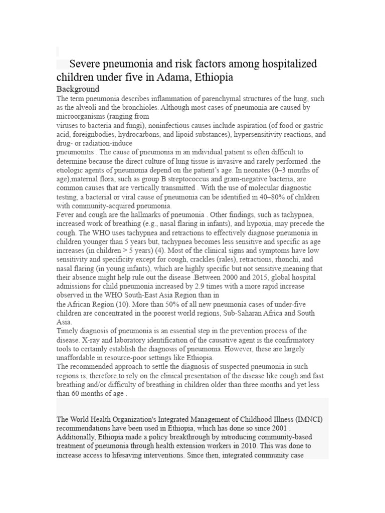 Severe Pneumonia Risk Factors in Children | PDF | Pneumonia | Child ...