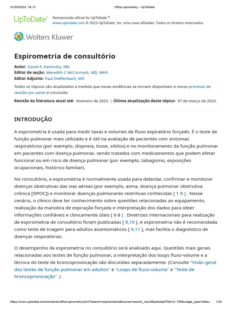 Office spirometry UpToDate PDF Perigos Medicina Clínica