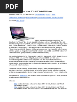 Apple - MacBook Pro Late2011 core i5 13インチ MacBook Pro 