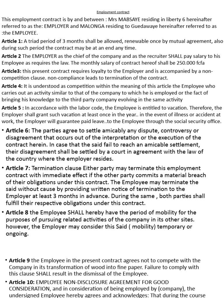 Employment Contract and Lease Agreement | PDF | Employment | Private Law