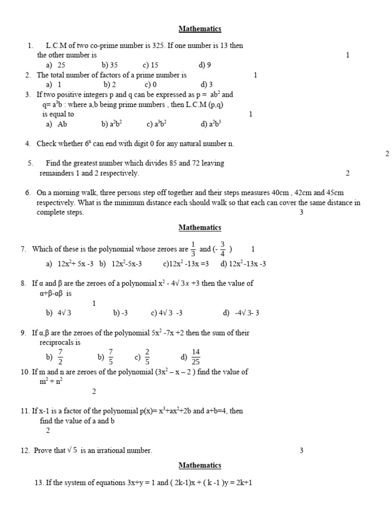 Mathematics Problems and Solutions | PDF | Equations | Numbers