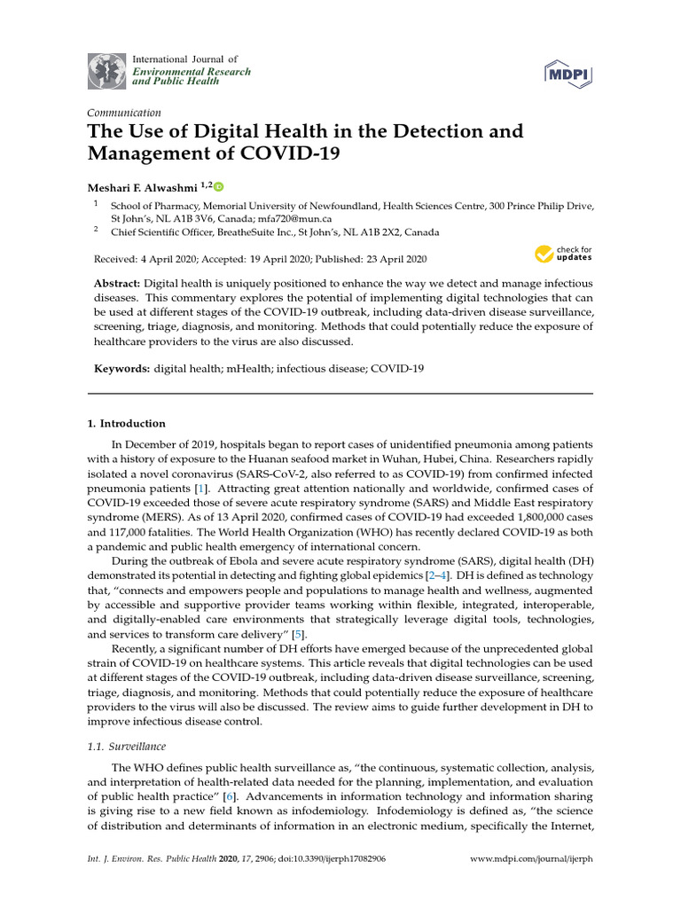 The Use of Digital Health in The Detection and Management of COVID-19 ...