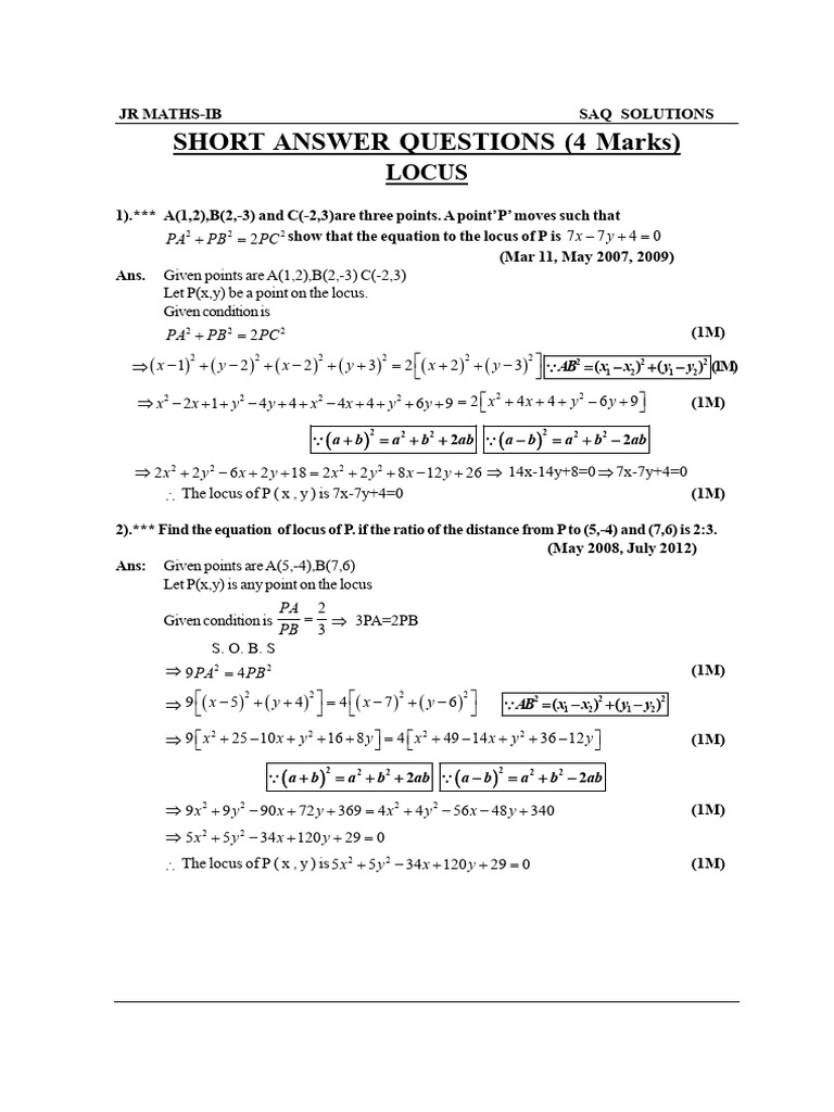 JR Maths-Ib Saq Solutions | PDF | Coordinate System | Classical Geometry