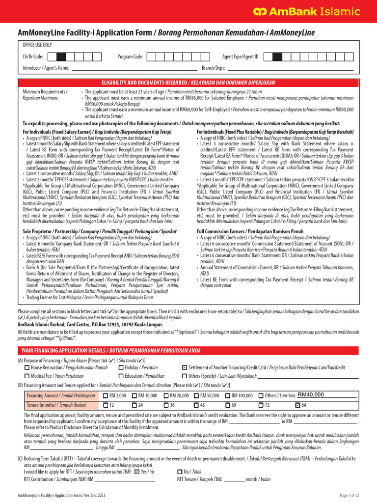 Borang Permohonan AmMoneyLine-i | PDF | Karier & Perkembangan