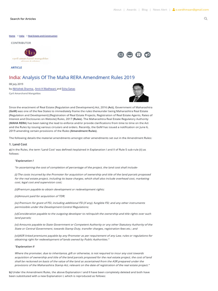 RERA - Analysis of The Maha RERA Amendment Rules 2019 | PDF | Justice ...