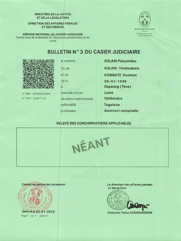 Casier Judiciaire - 001 | PDF