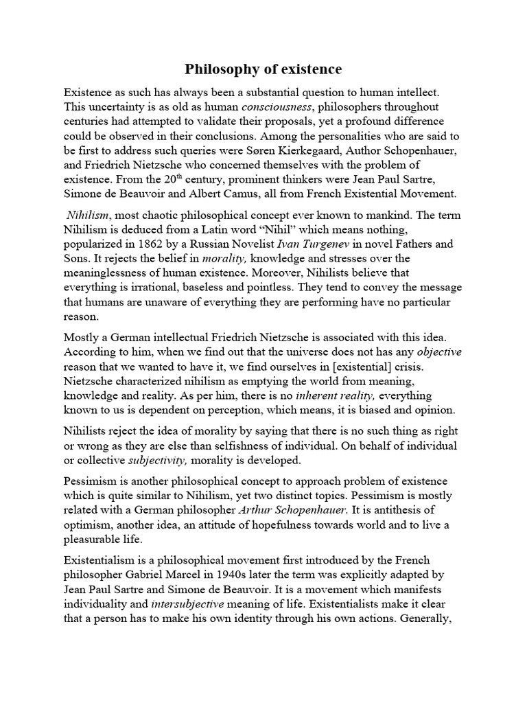 Existence As Such Has Always Been A Substantial Question To | PDF ...