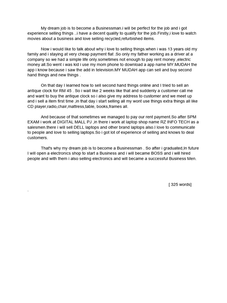 My Dream Job Is To A Businessman PDF Career & Growth