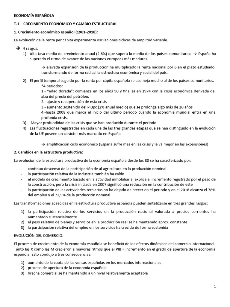 Economía Española T.1 - Crecimiento Económico Y Cambio Estructural 1 ...