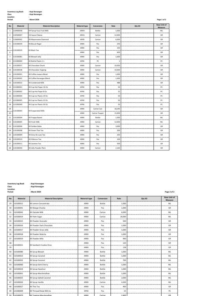 Blank Inventory Log Book Mar 24 | PDF | Merchandising | Caramel