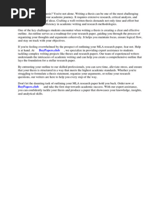 Outline for Mla Research Paper Sample