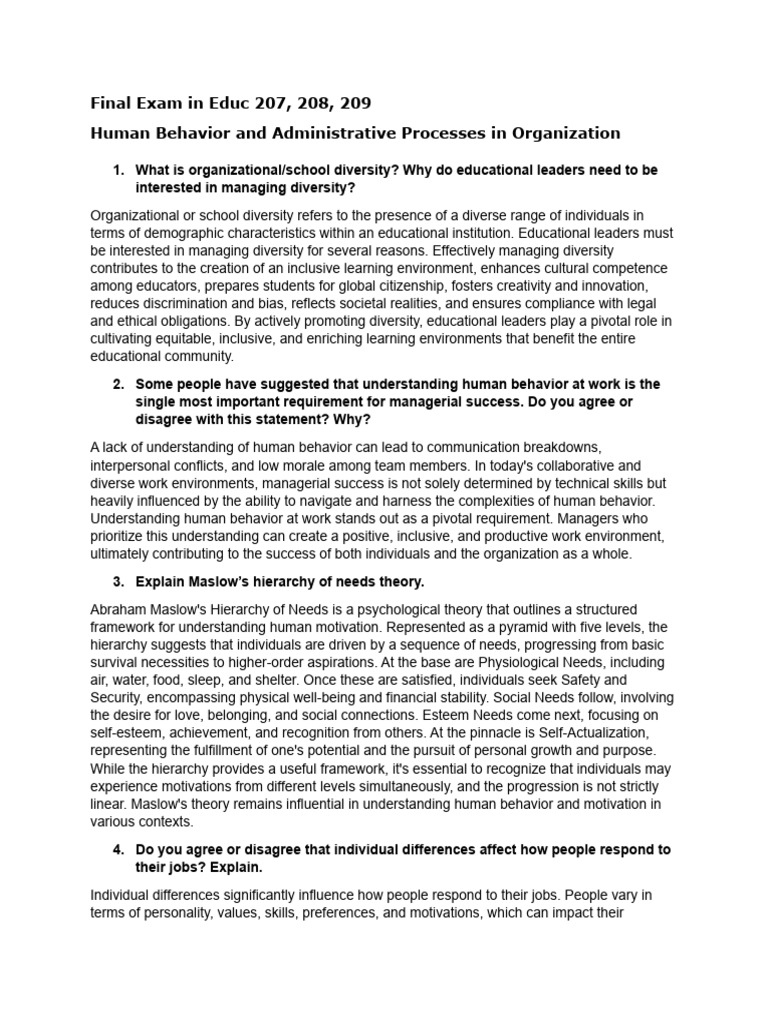 Organizational Behavior Exam | PDF | Leadership | Motivation